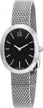Calvin Klein Elegant Quartz Horloge met Zwarte Wijzerplaat en Zilveren Stalen Band - Dames - Horloges - Grijs - ONE Size - Accessoires