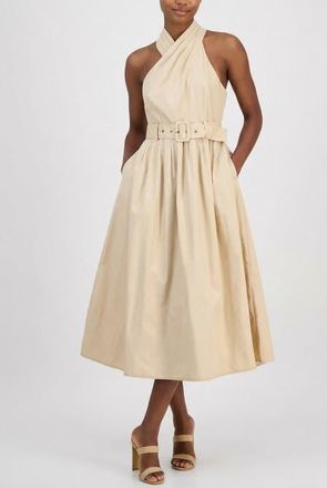 Rachel Roy Tory Twist Neck Belted Midi Dress in Open Beige at Nordstrom, Size 14