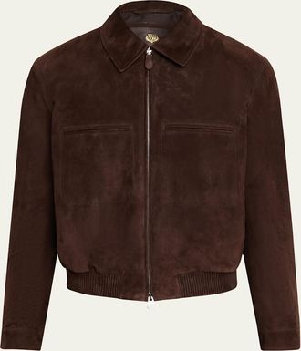 Loro Piana Mens Kane Doeskin Suede Bomber Jacket