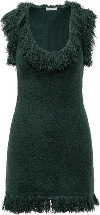 Ferragamo Green Textured Scoop Neck Mini Dress