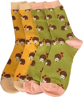 Generic Purple Possum Hedgehog Socks Ladies Cute Hedgehogs Love Hearts 2 Pair Pack Yellow Green Bamboo Cotton Blend Womens Socks