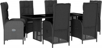 vidaXL Set De Comedor De Jard&iacute;n 7 Pzas Y Cojines Rat&aacute;n Sint&eacute;tico Negro Vidaxl