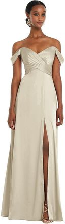 The Dessy Group Off-the-Shoulder Flounce Sleeve Empire Waist Gown with Front Slit