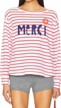 Sundry Merci Crew Pullover Top In Optic White