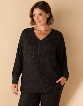 Live Unlimited London Womens Grey Supersoft Henley Long Sleeve Top - Size: 26