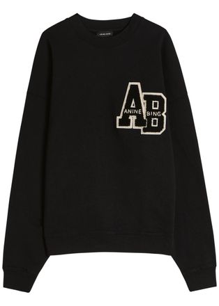 Anine Bing Miles Letterman Cotton Sweatshirt - Black - S (UK8-10 / S)