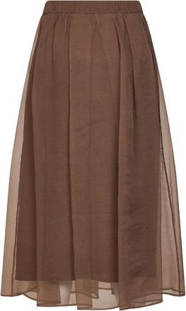 Brunello Cucinelli Pleated Silk Skirt - Brown