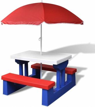 vidaXL Vidaxl - Mesa De Picnic Y Bancos Para Ni&ntilde;os Y Sombrilla Multicolor