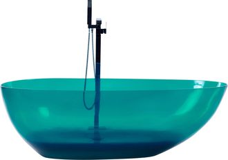 Beliani Ba&ntilde;era Moderna Independiente Solid Surface Ovalada Color Transparente 169 X 78 Cm Verde Azulado Blancarena