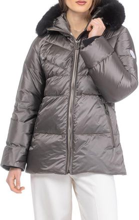 Gorski Apres-Ski Short Parka, Detachable Toscana Lamb Hood Trim in Greige/black at Nordstrom, Size Small