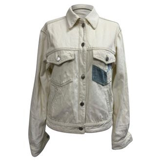 Isabel Marant Etoile Lindy Patchwork Accent Denim Jacket in White Cotton