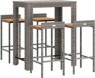 vidaXL 5 Piece Garden Bar Set Grey Poly Rattan&Solid Wood Acacia Vidaxl