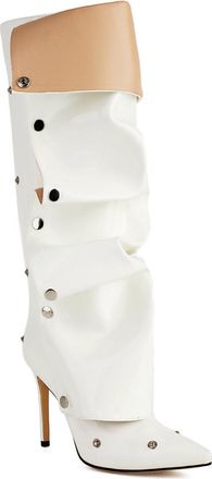 Generic Womens Patent Leather Knee High Boots with Zipper Pointed Toe Long Boot Stiletto High Heel Evening Party Prom Shoes,White,9.5 UK