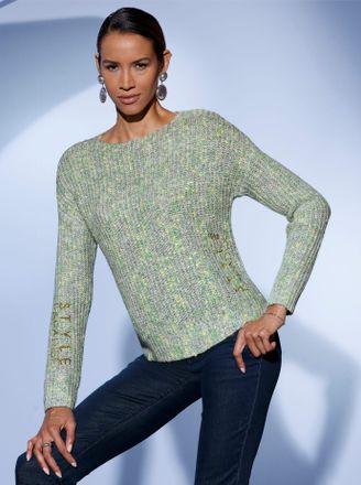 Cr&eacute;ation L Strickpullover CREATION L Pullover, Damen, Gr. 36, apfel, pistazie, gemustert, 79% Polyacryl, 13% Polyester, 8% Polyamid, gemustert, unifarben, Pullov