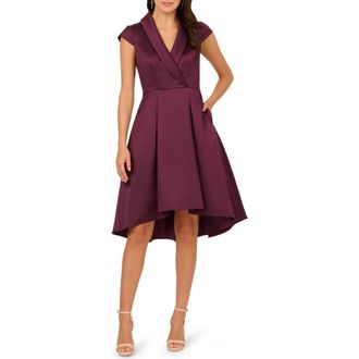 Adrianna Papell Box Pleat High-Low Mikado Dress in Pinot Noir at Nordstrom Rack, Size 12