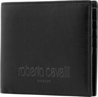 Roberto Cavalli Mens Black Leather Logo Bifold Wallet