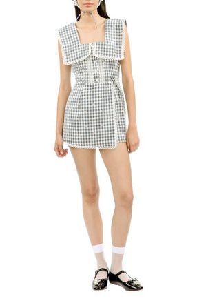 Anna Sui Daisy Embroidery On Gingham Romper in Black Multi at Nordstrom, Size 8