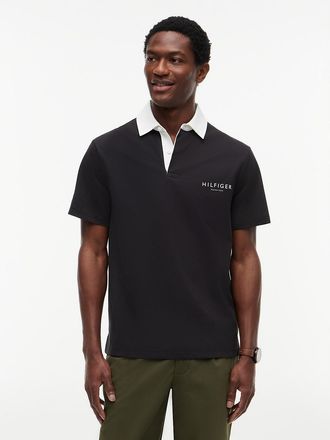 Tommy Hilfiger Mens Classic Fit Wicking Rugby Polo - Black - M