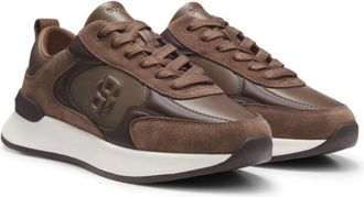 BOSS Leather and suede sneakers with Double B monogram