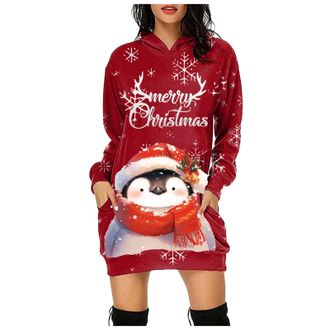 Generic Christmas Womens Christmas Printed Long Sleeved Hooded Sweatshirt Snowman Pattern Long Sleeve Sweatshirt with Pockets Reindeer Santa Snowman Snowflake
