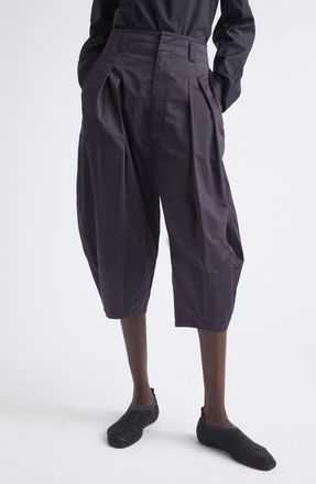 Christophe Lemaire High Waist Volume Cotton Sateen Crop Pants in Ink Blue at Nordstrom, Size 8 Us