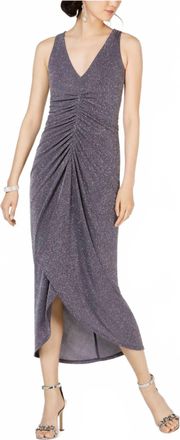 Vince Camuto Ruched Glitter Midi Dress In Steel