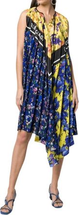 Balenciaga Blauwe Jurk met Sjaalprint en Asymmetrische Zoom - Dames - Casual kleedjes - Veelkleurig - XS - Polyester - Kleedjes
