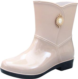 Generic Rain Boots For Women Shoes Comfortable Light Ankle Frosted Outdoor Work Kitchen Slip Resistant Ladies Waterproof Fashion Ankle Rain Boots(Beige, 4.5)