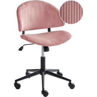Beliani Silla De Oficina Giratoria Ajustable Escritorio Con Asiento Y Respaldo De Pana Rosa Kiana