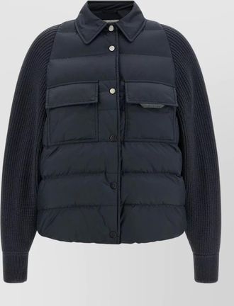 Brunello Cucinelli down jacket knit sleeves shirt collar