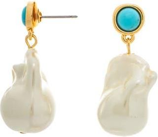 Rivka Friedman 18K Gold Plated Turquoise & Faux Pearl Drop Earrings in Pearl /Turquoise at Nordstrom Rack