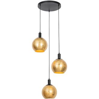 QAZQA Design Pendant Light Black with Gold Glass 3-Light - Bert