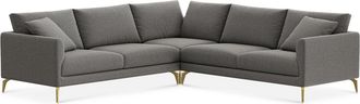 Castlery Lena L-Shaped Sectional Sofa Customized, Dark Grey Performance Classic Twill, Brass Legs, Spill Resistant, Removable Covers for Castlery Sofas