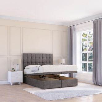 Sloomy Alabama Naples Fabric Ottoman Bed End Opening With Sprung Memory Mattress & 26 Inch strut Headboard in Dark Grey | Size: Single