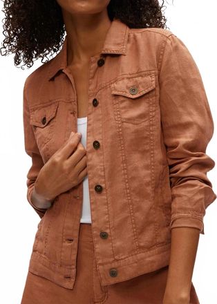 Michael Stars Jean Linen Long Sleeve Jacket In Terra