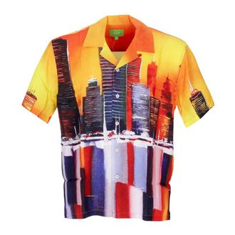 HUF Oranje Geweven Korte Mouw Overhemd - Heren - Korte mouwen Overhemden - Veelkleurig - XL - Rayon - Overhemden