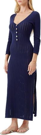 Melissa Odabash Jade Long Sleeve Semisheer Cotton Cover-Up Dress in Navy at Nordstrom, Size X-Small