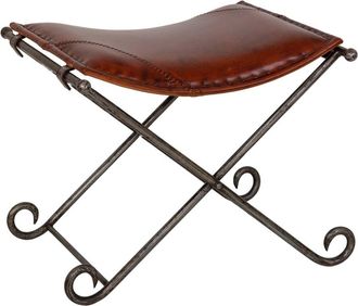 Wanderlust Deco Taburete marr&oacute;n con patas de metal 50x45x45h cm