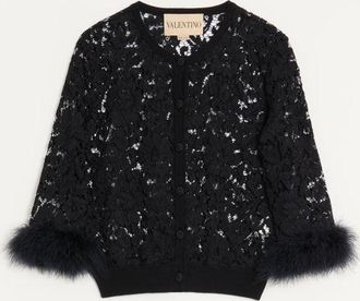 Valentino Cardigan In Pizzo E Cotone Donna NERO XL