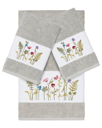 Linum Home Textiles Turkish Cotton Serenity 3Pc Embellished Bath & Hand Towel Set