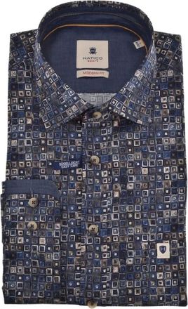 Hatico Modern Fit overhemd met lange mouwen - Heren - Overhemden - Blauw - Maat: 2XL Katoen