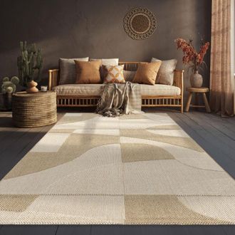 Paco Home Paco Home Alfombra De Exterior Resistente A La Intemperie Sal&oacute;n Geom&eacute;trico Beige Crema 120x160 Cm