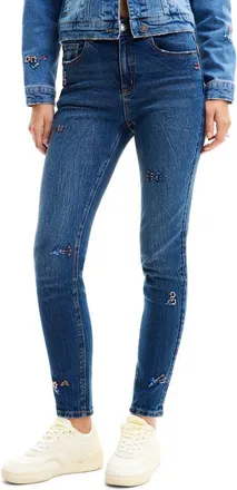Desigual Slim Beaded Floral Jeans in Blue at Nordstrom, Size 34