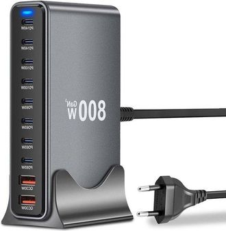 OEM Cargador R&aacute;pido Potente De 800 W Con 10 Puertos, 8 Usb-c Y 2 Usb-a, Estaci&oacute;n De Carga Multidispositivo Para Smartphones, Tabletas Y Port&aacute;tiles