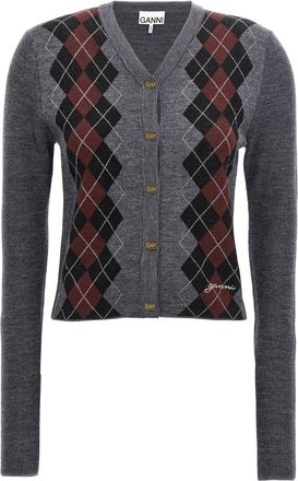 Ganni Argyle Cardigan Maglioni Grigio-Donna
