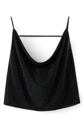 Mango x Kaia Gerber Drape Crystal Halter Top in Black at Nordstrom Rack, Size Large