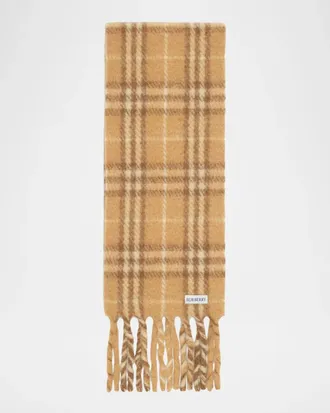 Burberry Narrow Check Alpaca Wool-Blend Scarf