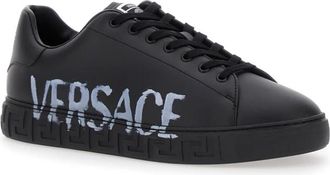 Versace Nieuwe Greca Black Low Sneakers - Heren - Sneakers - Zwart - 45 1/2 EU - Leer - Schoenen