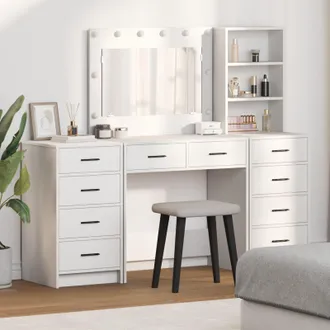 Berkfield Home 3-Piece Dressing Table Set with LED - White Engineered Wood