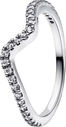 Pandora Sterling Silver Sparkling Wave Ring, Size 52